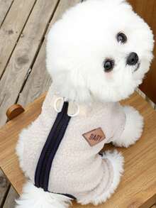 1pc Thermal Lined Warm Stand Collar Pet Clothes, Zip-Up Design, Autumn/Winter, Suitable For Dogs Like Poodle And Teddy Bear - Multicolor - View 9