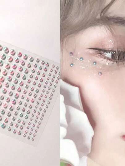 1片美人鱼珍珠脸部宝石贴纸，舞台妆水钻亮片贴纸，适用于儿童、演唱会、婚礼、派对、Y2K、Kpop、嘉年华等场合，脸部宝石装饰贴纸