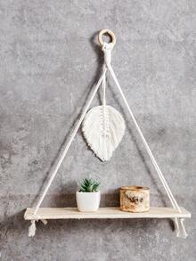 1/2 chiếc kệ treo tường đan thủ công - Kệ gỗ treo tường phong cách Bohemian, trang trí bằng hạt gỗ, kệ để cây treo mộc mạc, thích hợp cho phòng ngủ, phòng khách, ký túc xá, phòng trẻ em. - Màu be - Xem 8