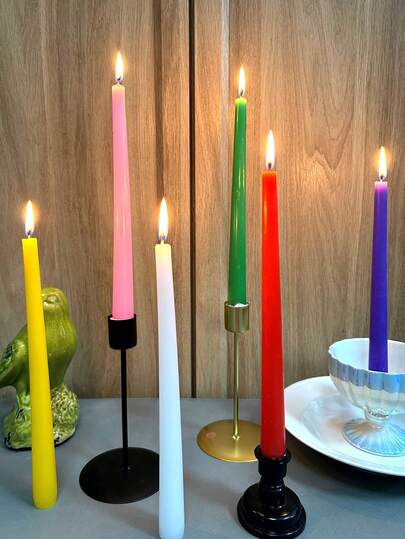 Set de 6 velas decorativas de tallo largo de colores caramelo, para decoración de restaurantes