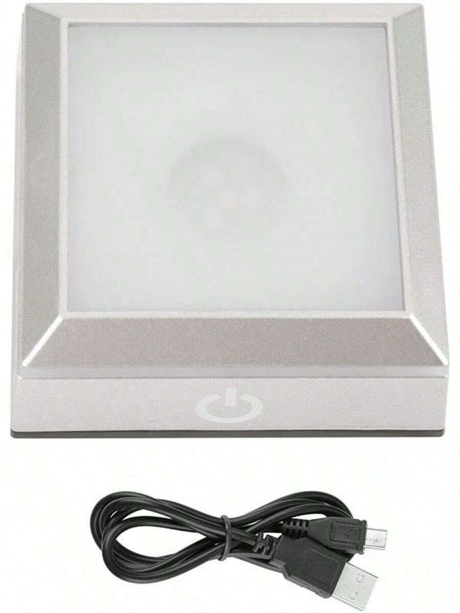 EstiloHilitand 4 Tipos de Base de Soporte de exhibición de Cristal Giratorio de luz LED de Colores para decoración del hogar (Las baterías no están Incluidas)(Rectangular)Versión mejorada - Espejo redondo, 2 luces LED, batería. - Ver 1