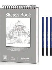 EstiloTendenciaEDECOR 9"X12"Cuaderno De Boceto, Cuaderno De Dibujo Encuadernado En Espiral, 100 Hojas 68Lb/100Gsm Libreta De Dibujo Con 3 LáPices, Perfecto Para Dibujo E IlustracióN(Gris)Calidad PremiumVersióN Mejorada - Marrón - Ver 1