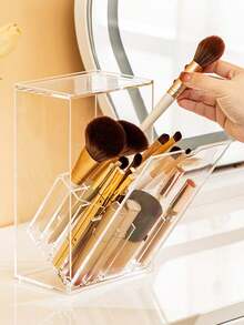 Large-Capacity Acrylic Cosmetic Storage And Display Box, Lightweight Makeup Brush Holder With Polished Surface, Dustproof And Moisture-Proof, Large Opening For Easy Access - Ideal For Travel And Business Trips, Travel Makeup Brush Case - Multicolor - View 2