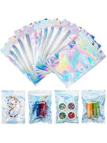 100pcs Holographic Bags, Reusable Resealable Bags In Assorted Sizes, Laser Rainbow Pattern Self-Sealing Bags, Suitable For Small Business Candy Bags, Front Window Sample Bags, Self-Seal Bags, Holiday Gift Candy Bags - Multicolor - View 1