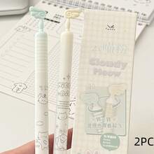 范仕翔新款治愈系猫咪天使翅膀圆珠笔，时尚高品质按压式黑色圆珠笔，带替换笔芯，0.5mm速干毛笔笔尖，适合解题，学生记笔记和书写。 - 黑色 - 查看 11