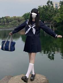 Cosplay Clothing - Màu lục lam phía trước màu lục lam dài tay màu lục lam JK スカート khăn quàng trắng リングめ - Xem 6
