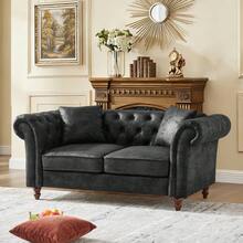 Modern Chesterfield Sofa Couch, 66-Inch PU Leather Loveseat Sofa With Rolled Arms And Tufted Button, Mid Century Modern 2-Seater Sofa Tufted Couch, Deep Seat Small Couch For Living Room, Office - màu đen - Xem 1