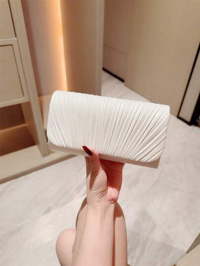 Women's Elegant Fashion Mini Flap Pleated Square Bag With Chain, Evening Clutch