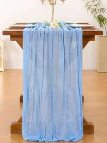1/3/6pcs Set Blue Spring Easter Cheesecloth Table Runner, Light Blue Boho Farmhouse Style Cheesecloth Table Runner, Suitable For Wedding, Party, Baby Shower, Birthday, Home Decor - Blue - View 10