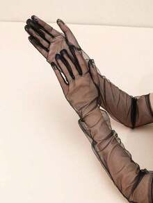 Women  Mesh Long Evening Gown/Dress Decorative Party Gloves - 黑色 - 查看 3