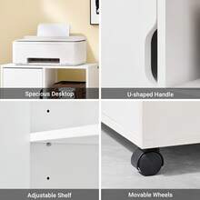 SoBuy FBT105-W, Home Office File Cabinet Printer Stand, Storage Cabinet On Wheels, Side Table End Table - White - View 6
