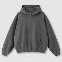 [Free Shipping]Mens Hoodies Oversized Unisex Acid Wash Hoodie Heavyweight Fleece Vintage Cotton Sweatshirt Men Women - A-深灰色 - 查看 2