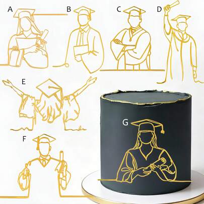 1 pieza/3 piezas Decoración para tarta de graduación de retrato de acrílico dorado, adecuado para decoraciones de tarta DIY de fiesta de graduación