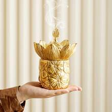 Quemador de incienso árabe de estilo oriental en color dorado, quemador de aromaterapia, quemador de sándalo, soporte de incienso con forma de flor creativa y de mano - Multicolor - Ver 5