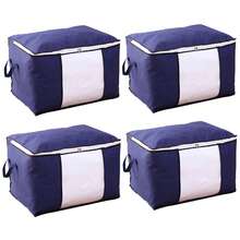 4 piezas Caja de almacenamiento de tela con estilo vintage y tapa, bolsa para ropa/edredón resistente al agua, bolsa de almacenamiento de gran capacidad y multiusos para armario, bolsa de almacenamiento plegable a prueba de polvo - Multicolor - Ver 15