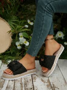 Women's Summer Vacation Bohemian Style Platform Slippers - Black - View 7