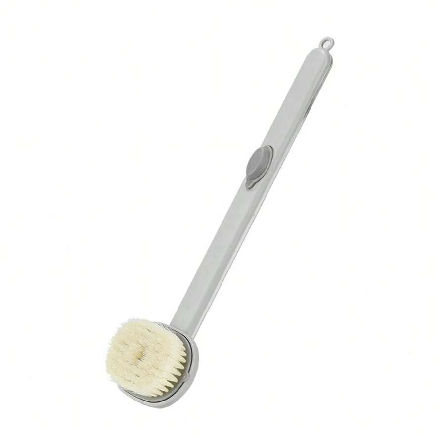 Long-Handled Shower Brush - Detachable Head For Easy Cleaning, Soft-Bristled Exfoliating Bath Brush, Grey Shower Brush