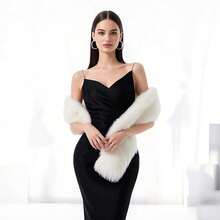 Long Women's Faux Fur Collar Scarf Wrap, Cold Winter Warm  Scarf Shawl Shrug Neck Warmer Wrap,White - 白色 - 查看 7