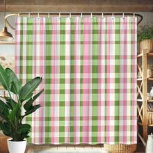 1pc Green, Pink & White Plaid Shower Curtain - Traditional Scottish Aesthetic, Polyester, Washable, 179.83x179.83 Cm With  Hooks, Bathroom Decoration For Bathtub, Bathroom Decor | Plaid Pattern | Durable Shower Curtain - Nhiều màu - Xem 1