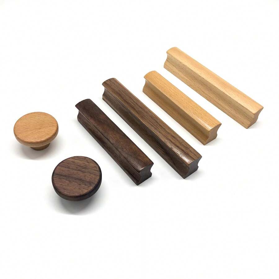 Natural Wood Single Hole Drawer Pull Handle, Round Wooden Cabinet/Wardrobe/Kids Room Door Knob - Beech Walnut - View 1