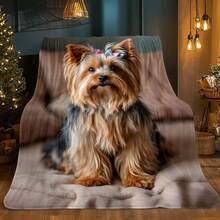 1pc Yorkie On Sofa HD Printed Blanket. Soft And Warm Flannel Blanket For Travel, Camping, Sofa, Livingroom, Couch, Chair, Bed. Gift For Family Or Friends 280GSM 3 Sizes Available (30x40in/50x60in/60x80in) - White - View 1