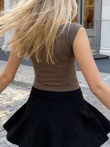 Women V-Neck Vest, Versatile And Stylish Solid Color Slim Fit, Perfect For Summer. - Coffee Brown - View 5