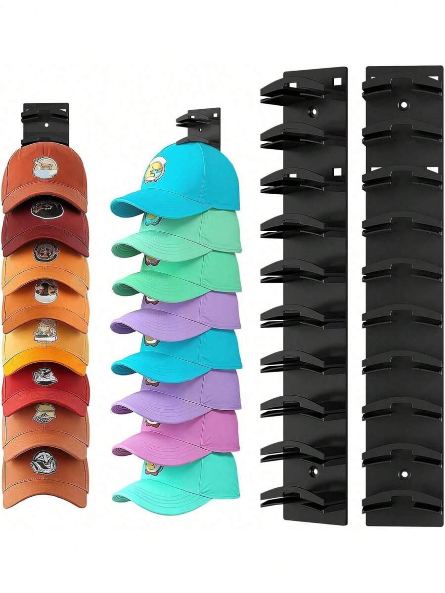 EstiloTendencia2PCS Organizador De Gorras De BéIsbol,Perchero De Pared Con Adhesivo Fuerte,Con Capacidad Para 20 Sombreros, Con Dos MéTodos De Montaje, Apto Para Guardarropas Y Gabinetes. (Negro)Calidad PremiumVersióN Mejorada - Negro - Ver 1