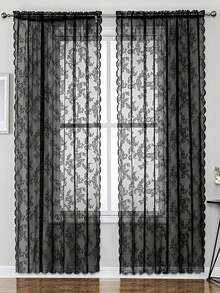 1 pieza Cortina romántica de unicolor con doble volante de encaje transparente, adecuada para dormitorio, sala de estar, balcón, decoración de jardín al aire libre, decoración del hogar diaria - Multicolor - Ver 5