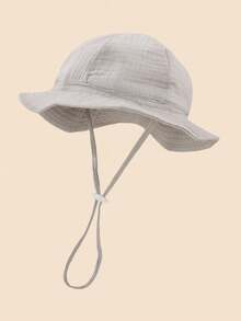 1pc Baby Solid Color Sun Hat, Breathable Beach Bucket Hat With Adjustable Drawstring, Suitable For Baby Boys And Girls In Summer - 1PC - View 3