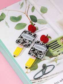 1 Pair Teacher's Day Style Silver Foil Acrylic Earrings, For Daily Wear - Multicolor - View 2