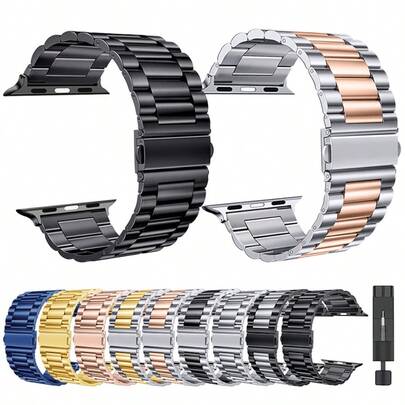 OFNRBRF Correa de reloj de metal compatible con Apple Watch Band 38 mm, 40 mm, 41 mm, 42 mm, 44 mm, 45 mm, 49 mm y 46 mm. Correa de acero inoxidable compatible con Iwatch Series 10, 9, Ultra, 8, 7, 6, 5, 4, 3, 2, 1 SE, mujeres y hombres.