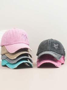 1pc Vintage American Letter Distressed Washed Denim Outdoor Street Tongue Cap, Unisex Versatile Sun Hat, Large Head Circumference Flattering Denim Baseball Cap For Women - Peaked Cap - View 8