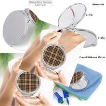 Espejo pequeño compacto para monederos - 1x/2x aumento caqui café impresión a cuadros pequeño espejo de mano para mujeres y hombres mini bolsillo plegable portátil de viaje espejos de - Multicolor - Ver 3