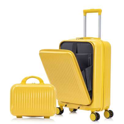 14"/20" 2 Pcs/Set Carry On Luggage Set With Front Pocket In ABS Spinner Wheel Luggage, With Combination Lock And Front Opening Design, 14" Cosmetic Case