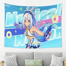 1pc Mualani Anime Tapestry - Peach Beige Fabric Wall Hanging With Manga Character Art, Cute Mualani & Iconic Outfit Design For Room Decor, Parties, Gifts For Anime Fans (Soft Pastel Colors, Retro Aesthetic) - màu đen - Xem 6