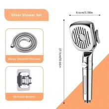 1pc Musurjoy Bathroom Shower System Handheld High Pressure Spray Showerhead With 4 Spray Modes, One-Click Shut-Off Function - Water-Saving Design, Silver-Grey-Black, New Summer Shower Item - Multicolor - View 3