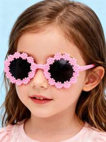 4-Piece Set - New Children's White Flower Glasses, Pink Round Frame Daisy Glasses, Cute Little Boy/Girl White Cat Glasses, Glasses Set Combination - Multicolor - View 4