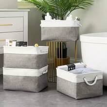 3-Piece Large Folding Storage Box Set With Rope Handles - Multi-Purpose Clothing And Toy Organiser, Bohemian-Style Fabric, Laundry Basket - Grey - View 2