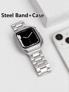 1条男女通用不锈钢金属表带 + 防摔硅胶屏幕保护膜，适用于40mm、41mm、44mm、45mm、49mm表壳，兼容 Ultra/SE11/10/9/8/7/6/5/4系列智能手表表带配件，时尚智能手表表带，适合正式场合和日常佩戴，是馈赠亲朋好友的绝佳礼物。 - 銀色 - 查看 5