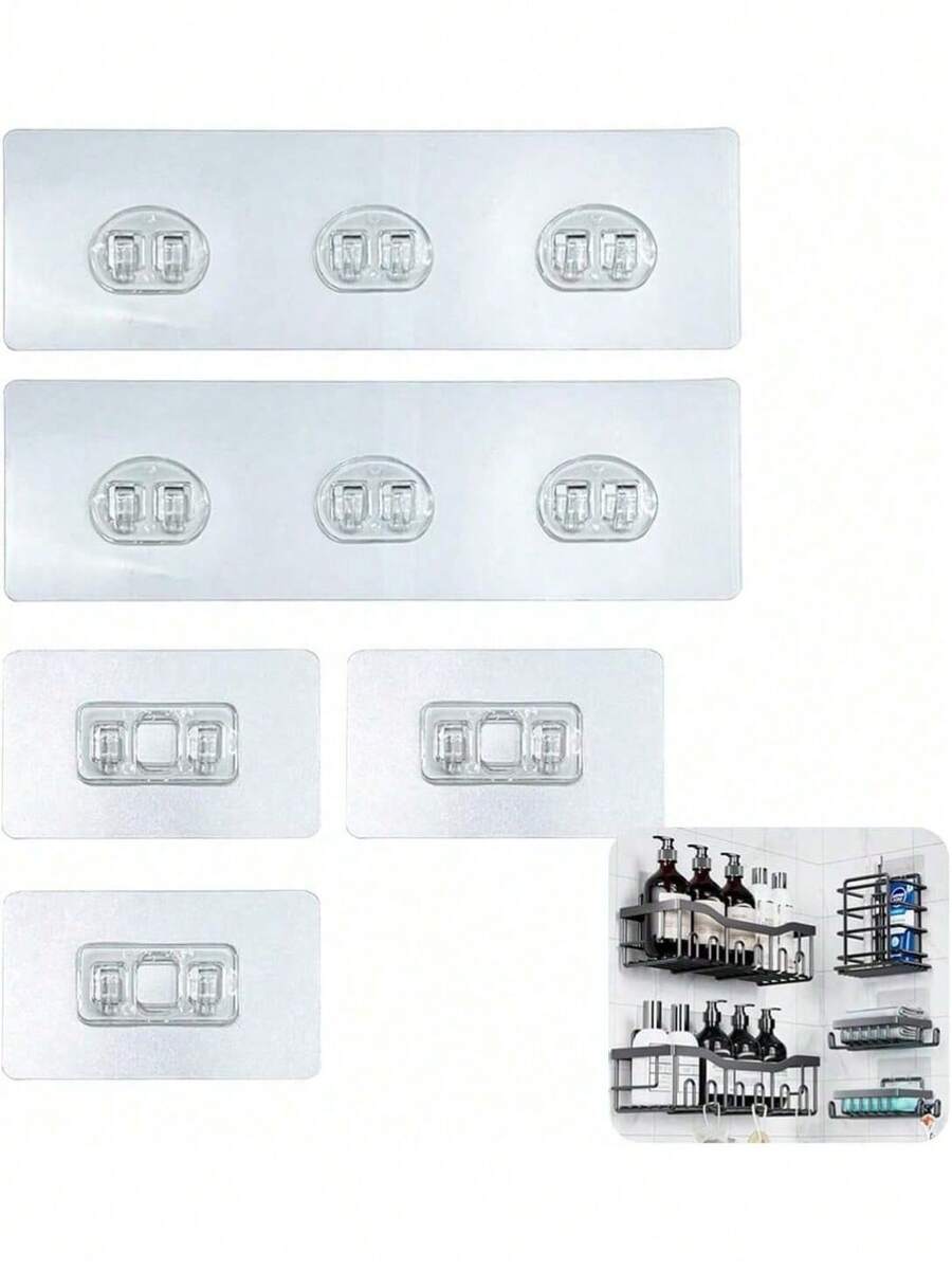 EstiloPaquete de 5 adhesivos de repuesto para ducha, tiras adhesivas para estanteria ducha para baño,ganchos de pared transparentes resistentes e impermeables,adecuados para baño,cocina (Estilo B)Versión mejorada - Tipo B - Ver 1