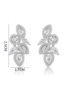 rakol 2 đôi bông tai hình lá giọt nước rỗng tròn, đính đá Cubic Zirconia, sang trọng, thích hợp cho cô dâu và đám cưới. - Bạc - Xem 6
