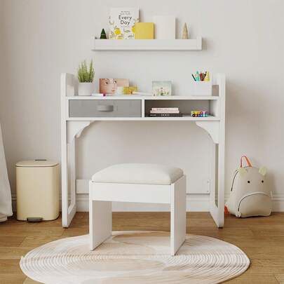 Juego de Escritorio y Silla de Estudio de Madera, con Cajones de Tela Espaciosos y Portalápices Integrado, Ideal para Estudio y Escritura Organizados