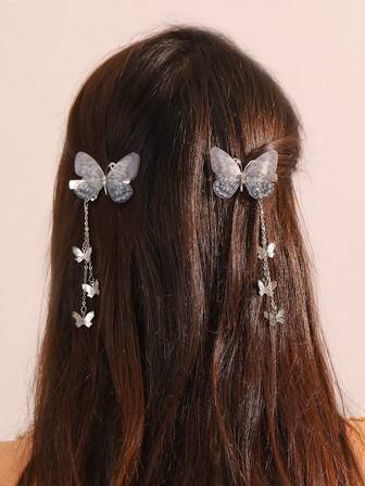 2 piezas Pinzas para el cabello de mujer con mariposa gris elegante y sencilla con borlas, adecuadas para uso diario, festivales y fiestas, pinzas de garra, pasadores de cabello, barrettes