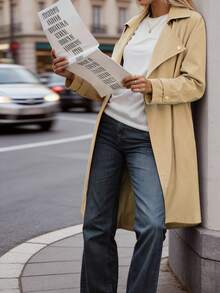 Trench-coat de printemps pour femmes, coupe-vent casual à col châle de couleur unie, avec ceinture à la taille. Coupe élégante et ajustée, convient pour la rentrée scolaire, les trajets quotidiens et les rendez-vous de la Saint-Valentin - Kaki - Voir 3