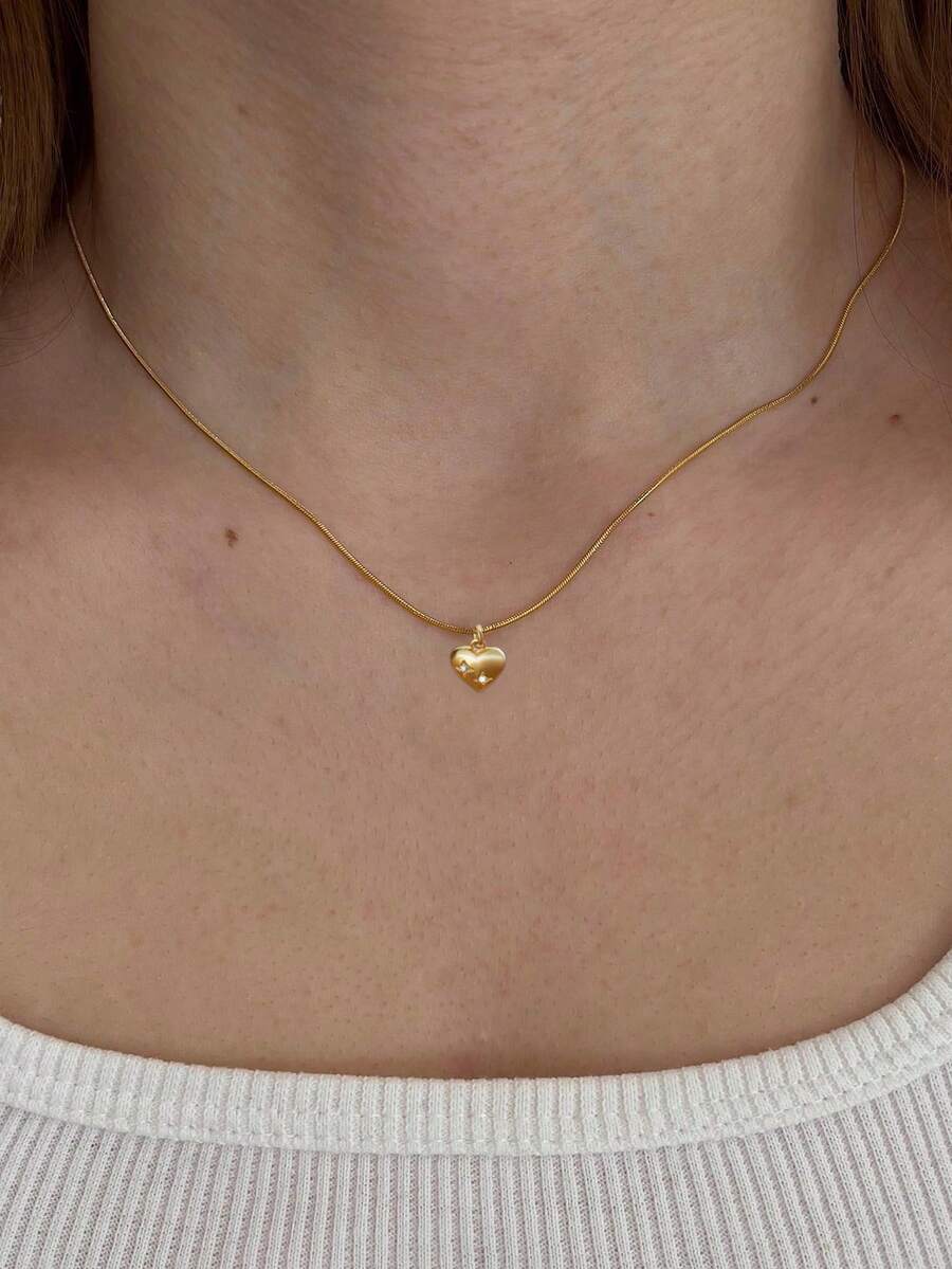 Tkool 1 Dây chuyền mặt dây chuyền nữ, phong cách nhiều lớp tối giản, dây chuyền mặt trái tim bằng thép không gỉ đính đá Cubic Zirconia, phụ kiện đa năng dùng hàng ngày & làm quà tặng - Vàng - Xem 1