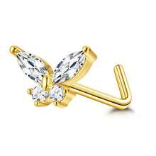 20G Pendiente en forma de L para la nariz, Anillo de nariz de acero inoxidable para mujeres con colgante de flor/corazón/mariposa/luna/estrella de circonita cúbica, Joyería de piercing de nariz