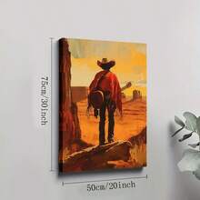 2D Flat Printing, 1pc, A Cowboy In A Red Poncho Standing On A Rocky Cliff, Carrying A Guitar Slung Over Their Shoulder, Overlooking An Orange Desert Landscape With Rock Formations Under A Warm Sunset Sky, Canvas Wall Art For Living Room, Bathroom Wall Art Bedroom Framed Wall Art Poster Art Prints Ready To Hang Pictures Home Decorations Wall Decor For Office - Multicolor - View 15