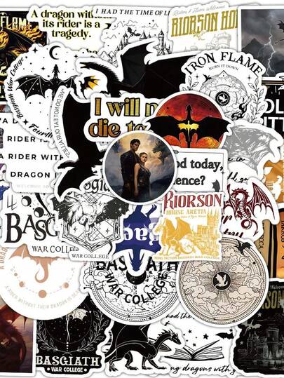 50PCS Cartoon Fourth Wing Fantasy Novel Graffiti Stickers Waterproof And Reusable, Suitable For Motorcycle Helmets, Cars, Gift Boxes, Envelopes, Graffiti Stickers, Guitars, Laptops, Luggage, DIY Crafts, Helmet Stickers, Player Stickers, Sticker Notebooks, Games, Journal Stickers, Stickers For Bicycles, Player Birthday Parties, Player Parties, Office Decorations