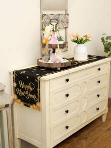 1件中国新年桌旗，马年2026装饰，多种尺寸可选，适用于餐厅、餐桌、壁炉、玻璃门窗、家居装饰、玄关、卧室 - 黑色2 - 查看 6