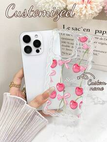 Bow Knot Cherry Customized Name Braided Transparent Painted Minimalist Anti-Drop Thick Phone Protective Case With Printed Wrist Strap, Compatible With IPhone 17/17Pro/17ProMax/17Air, 16/16Pro Max, XR/7/8, 15ProMax, 12ProMax, 13ProMax, 14ProMax, 13, 14, 11, 12P, 14P, 11P, 12P, XS, XR, 7/8P, 7/8GES2, 11Pro, 12Pro, 13Pro, 14Pro, 15Pro, 16Pro - Multicolor - View 6